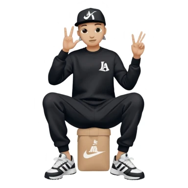 Crea Un Emoji De Cuerpo Completo Que Sea Hombre Con Corte Alucin Que Tenga Gorra Nike, Suéter Negro Que Tenga La Letras LA El La Parte Del Corazón, Zapatos Adidas Con Una Palomita✅, Pantalón Ancho O Bellaco Con Unos Diseños De Palomas Blancas Y Asiendo Una Pose Con Su Mano Que Sea Está 🤙🏽. sticker