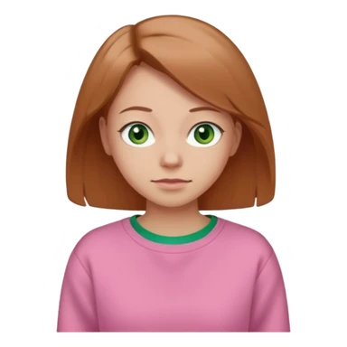  Una donna con una felpa semplice rosa, senza cappuccio. i capelli sono lunghi fino alle spalle marroni chiaro,gli occhi sono verdi e la bocca è contenta ma non sorride sticker