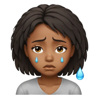 sad crying black girl with straight messy hair, iOS memoji style, big teardrops sticker