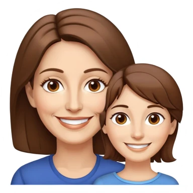 Sra de 54 años con pelo cafe hasta los hombros, cara alargada, ojos cafe sonriente pero en dos capas sticker