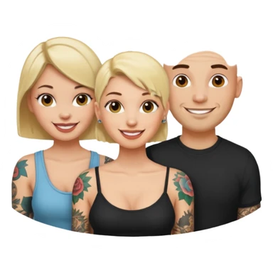 throuple blonde female brunette female with tattoed bald male sticker