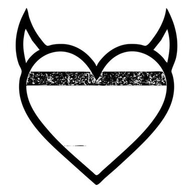 Minimalist devil heart icon with a geometric heart and sharp horns. The heart has rainbow stripes in gay flag colors. The background is white, representing gay pride theme. sticker