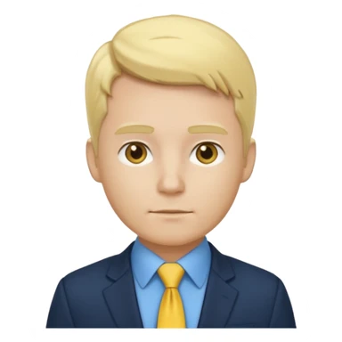 consulting man with hand with white skin and blonde hair with blue shirt and yellow tie and black blazer sticker