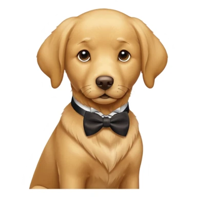 a golden Labrador retriever with a bowtie sticker