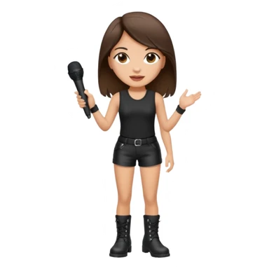 Crie uma cantora morena charmosa de shortes top e bota com microfone branca e cabelo preto Bota preta roupa preta sticker