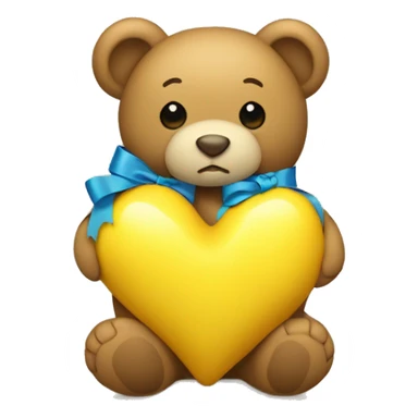 teddy bear hugging a yellow heart with a blue bow on it sticker