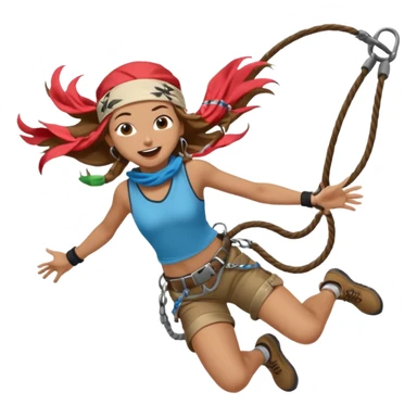 bungee jumping face in action with earrings and long hair flying away and bandana sticker