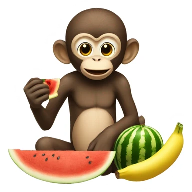 monkey eating watermelon and banana and chicken  sticker