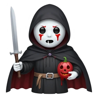 make a ghost face emoji with a cloak on and a bloody knife from the movie scream sticker