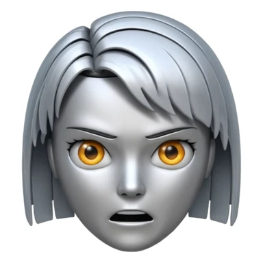 Robot emoji with angry facial expression, make it look comically robotic (closer to Robot than Human), it should have human-like hair, in a short tapered asymmetric bob shape sticker
