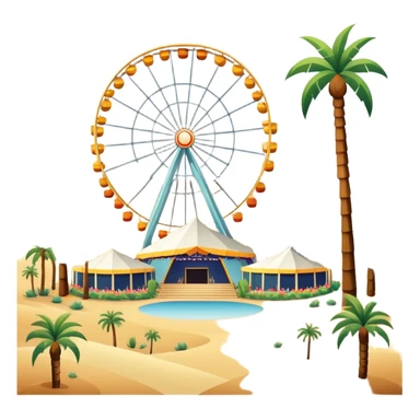 Coachella music festival with palm trees, ferris wheel, and concert stage in the desert sticker