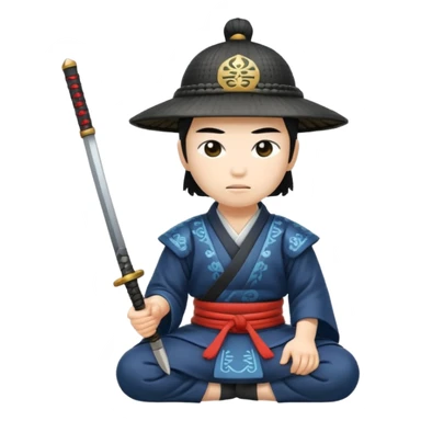 asian white skin Samurai in Hat, Samurai kneeling  sticker