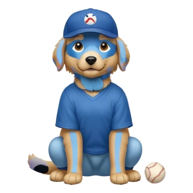 Golden retriever dog with blue baseball cap fullbody sitting down sticker