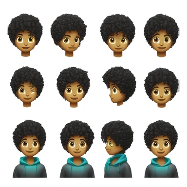 Garçon aux cheveux bouclés brun mèche de cheveux blanche à gauche yeux turquoises porte un sweat-shirt noir et trois piercings noir à l'oreille droite  sticker