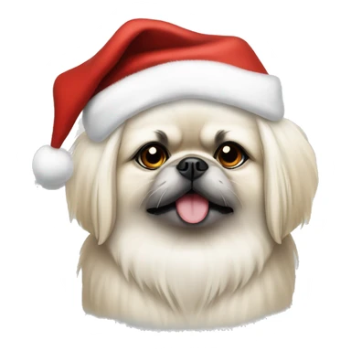 White Pekingese wearing Santa hat sticker