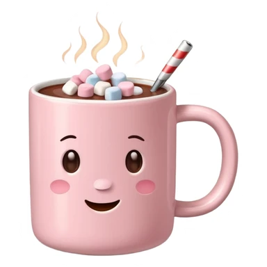 light pink mug with hot chocolate and marshmallows sticker