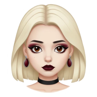 closed neck open septum piercing brown eyes black eyeshadow and burgundy lipstick sticker