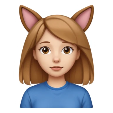 White girl with straight brown hair name is Valentina put dog ears on her and make he rlike like a bith but still not ugly just the dog prt of it and also have a shirt that says siri on it LONG LIGHT BROWN HAIR the shrit must say siri on ittt dont draw a dog just dog years sticker