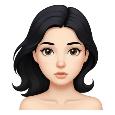 young woman with acne on face, flowing black hair and subtle makeup sticker