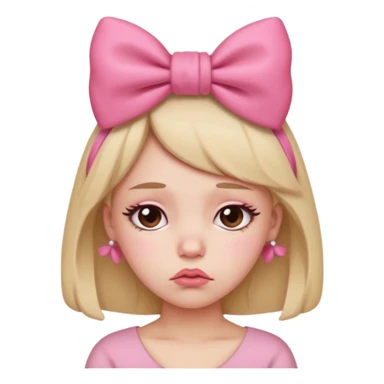 Pouting emoji with pink bow on head sticker