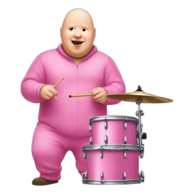 Matt Lucas in a pink onesie playing the drums sticker