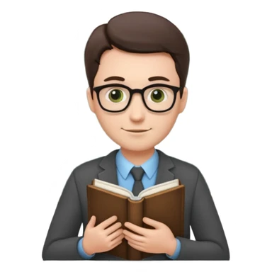 The teacher has a book in his hand and a green board behind him. sticker