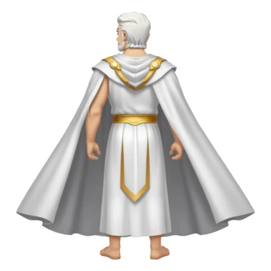 fullbody silverhair god ZEUS, white cape, standing still backview sticker