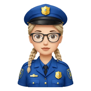 police officer woman with glasses, wearing uniform, braided hair sticker