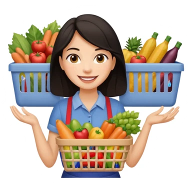 dark haired lady grocery shopping checkout sticker