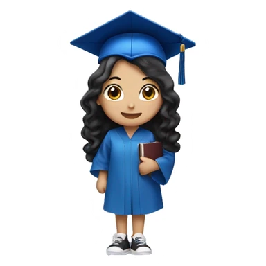 asian girl wearing blue graduation cap with long curly black hair sticker