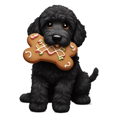Black goldendoodle stealing a gingerbread cookie  sticker