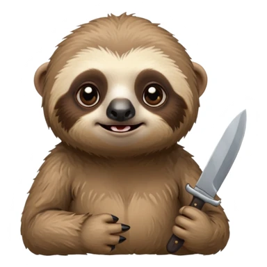 Cute little sloth holding a knife but looking cute but evil sticker