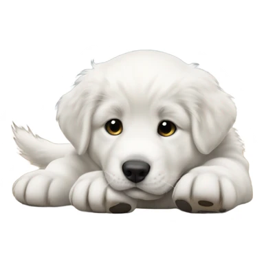 Great Pyrenees puppy with Nike shoes sticker