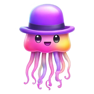 Kawaii pastel rainbow jellyfish with neon top hat  sticker