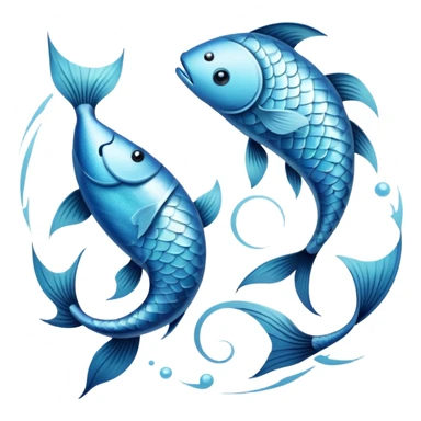 The zodiac symbol Pisces. Two fish in a “yin-yang” formation. One fish’s head is facing the other fish’s tail, and vice versa forming a hoop sticker
