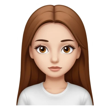 Chica de pelo liso ,largo clean look  y marrón con ojos color marrón  y una camiseta blanca y la piel blanca con pestañas y maquillada clean look  sticker