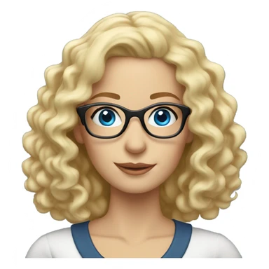 Woman teacher blonde long curly hair glasses blue eyes with book sticker