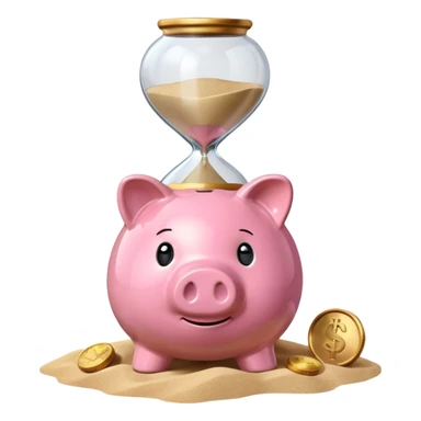 A piggy bank with a coin and an hourglass ⏳ beside it, symbolizing saving over time for retirement. sticker