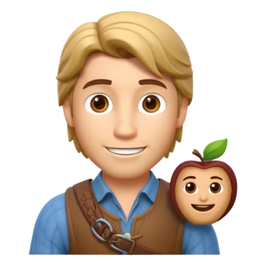Crie um emoji 3D estilo Apple inspirado no personagem Flynn Rider (José) de Enrolados: pele clara, cabelo castanho, sorriso charmoso, sobrancelha arqueada, expressão confiante e divertida sticker