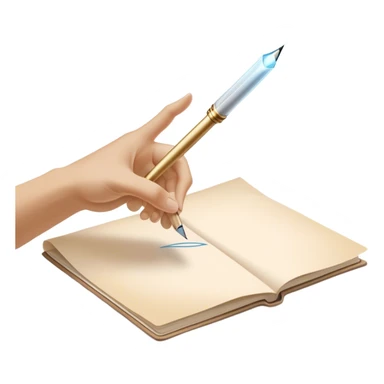 A glowing, slightly transparent hand—representing the future self—emerges from a piece of paper, offering a pen to the present self. The present self’s hand, solid and real, reaches out to take it, symbolizing the moment of choosing action over procrastination, guided by the future self’s wisdom. sticker