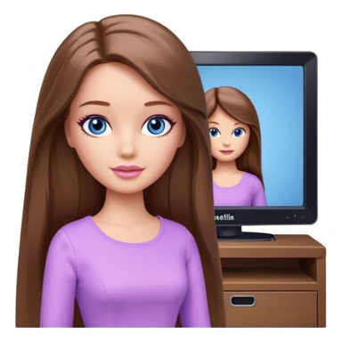 beautiful barbie girl with long brown hair, blue eyes and wearing light purple clothes watching netflix on tv sticker