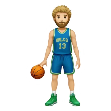 full body wHITE MAN WITH GOLD TEE BEARD  SHAGGY HAIR BASKETBALL PLAYER WEARING BLUE AND GREEN UNIFORM sticker