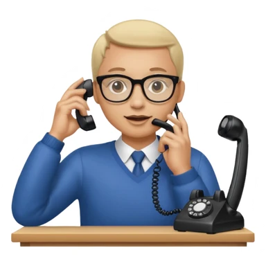 person standing at a desk, holding a telephone receiver to their ear, suggesting a phone call. sticker