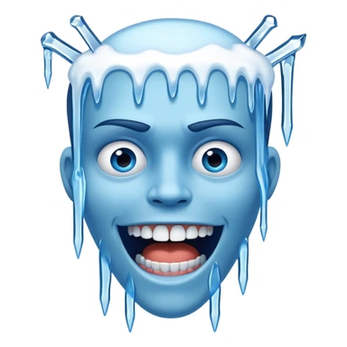 Blue face with chattering teeth, icicles hanging from face, freezing cold expression sticker