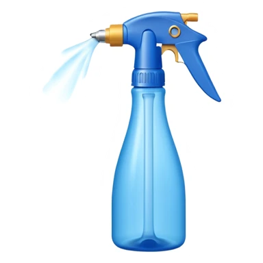 tall plastic spray bottle with curved grip and trigger nozzle, cool tones blue or white, freshness and cleanliness, sleek upright minimalist silhouette, no label, no foam, no extras, soft lighting, subtle shadows, emoji scale sticker