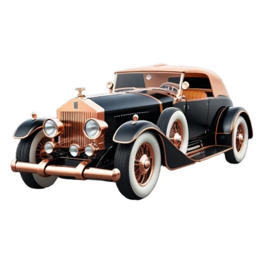 Dark black Bare bones streamlined sporty (stripped down) hot rodded engine rose gold and woody sporty 1932 Rolls Royce with futuristic electric spaceship plasma neon glowing motors and lightening dynamos with wide racing wheels that are held strong by advanced suspension and steering sticker