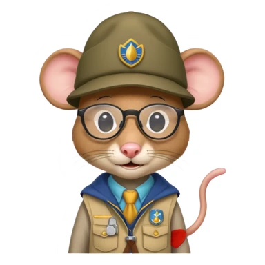 humaniod mice with a scout hat with glasses sticker