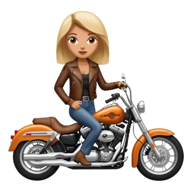 A woman wearing leather riding a Harley Davidson sticker