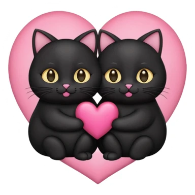 two fat cute black cats love, pink heart, closed mouth, black ears sticker