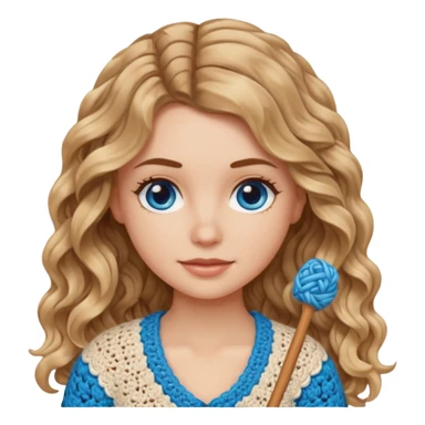 White Girl with long light brown slightly blonde ish naturally wavy hair and blue eyes who likes crocheting sticker